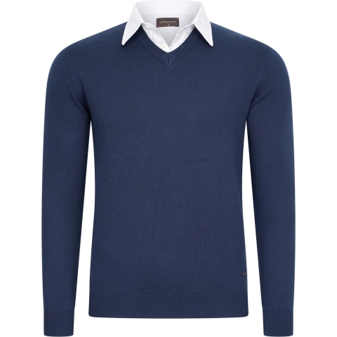 Cappuccino Italia - Heren Trui Mock Pullover - Blauw - Maat XXL