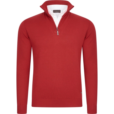 Cappuccino Italia - Heren Trui Mock Zip Pullover - Rood - Maat L
