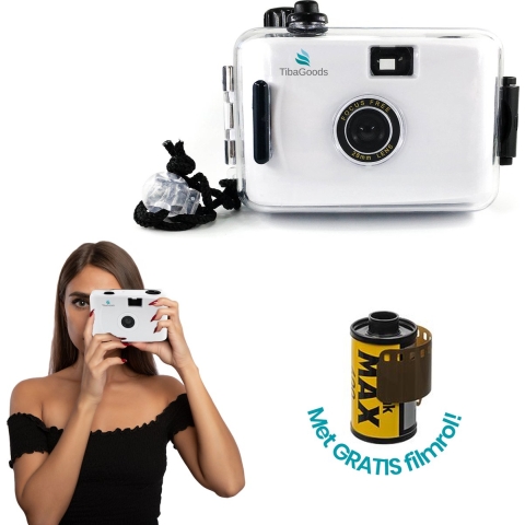 TibaGoods wegwerpcamera - Met rol - Waterdicht - Analoge Camera - Kinder Camera - Wit