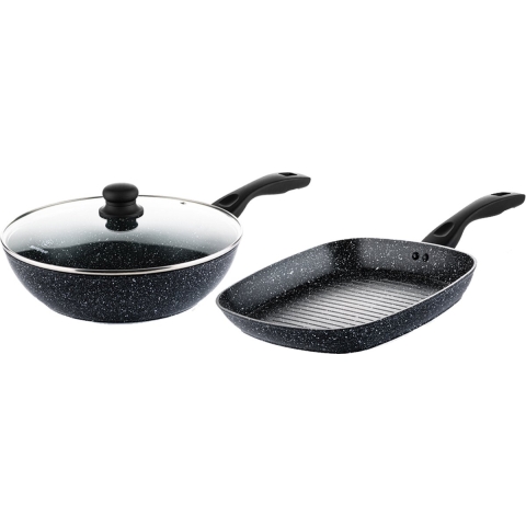 Westinghouse Pannenset Black Marble - grillpan ø 28 cm & wokpan ø 30 cm - inductie en alle andere warmtebronnen