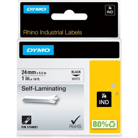 Labeltape zelflaminerend DYMO IND RHINO 1734821 Vinyl Tapekleur: Wit Tekstkleur:Zwart 24 mm 5.5 m