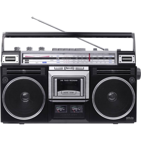 Silva Schneider PCR 1980 Radiocassetterecorder VHF (FM), Middengolf, Korte golf Cassette, Bluetooth, USB, FM, Middengolf, Korte golf Opnamefunctie, Incl.