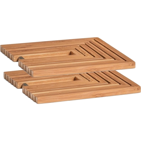 2x zeller pannenonderzetters - uitklapbaar - bamboe hout - 19-34 x 19 cm -