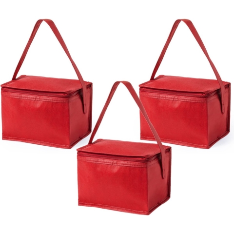 Koeltas - 10x - klein - lunch / blikjes - rood - 21 x 15 x 15 cm - draagriem - 4 liter inhoud -