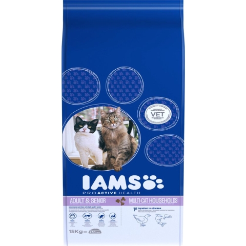 Iams Cat Proactive Health Adult & Senior - Kip & Zalm - Kattenvoer - 15 kg
