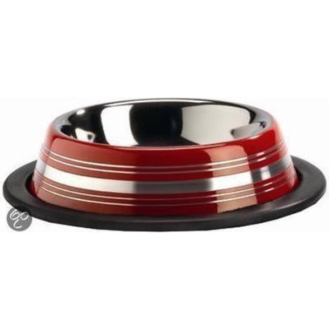 RVS Eet en Drinkbak Stripes Antislip - Rood