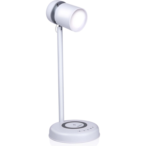 Grundig Bureaulamp Led 3-in-1 - Qi Technologie - Draadloze Telefoonoplader -  Bluetooth Speaker - 4 Standen - Wit