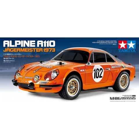 Tamiya 1:10 RC auto Elektro Racewagen Renault Alpine 110 Jägermeister Oranje Brushed Bouwpakket
