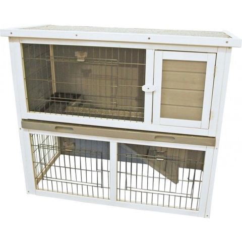 Konijnenhok bouwpakket met plastic lade en ren grijs/wit 91 cm - Gebr de boon