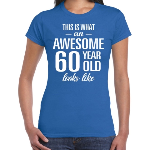 Awesome 60 year / 60 jaar cadeau t-shirt blauw dames XL -