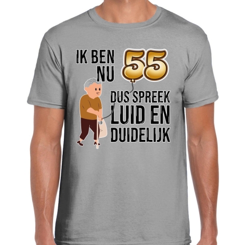 Cadeau T-shirt heren - leeftijd 55 jaar - grijs - luid en duidelijk - verjaardagsfeest L -