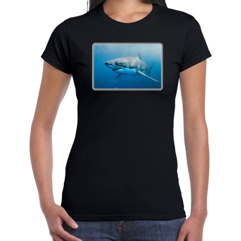 Dieren t-shirt met haaien foto zwart voor dames S -