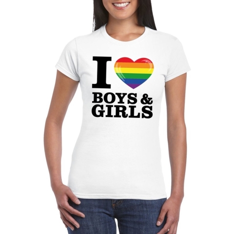 I love boys & girls regenboog t-shirt wit dames S -