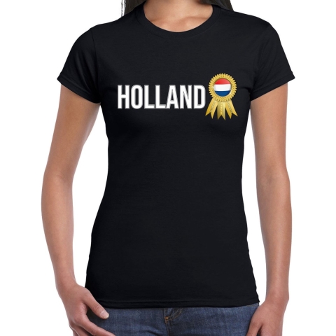 Verkleed T-shirt voor dames - Holland - zwart - voetbal supporter - themafeest - Nederland 2XL -