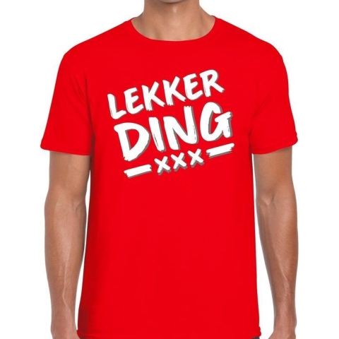 Lekkerding tekst t-shirt rood heren L -
