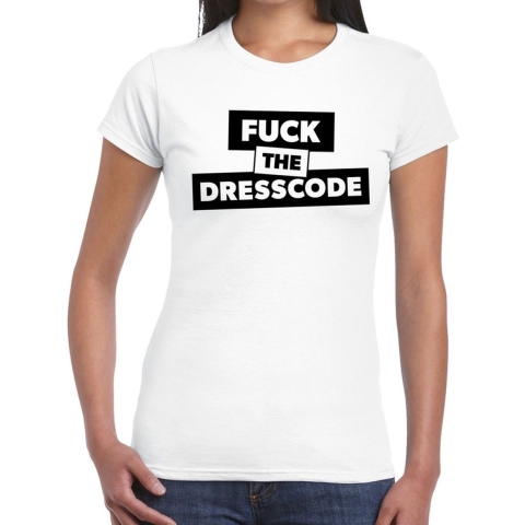 Fuck the dresscode tekst t-shirt wit voor dames 2XL -