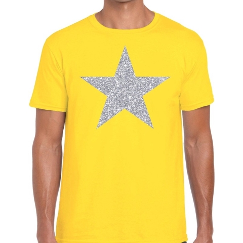 Zilveren ster glitter t-shirt geel heren S -