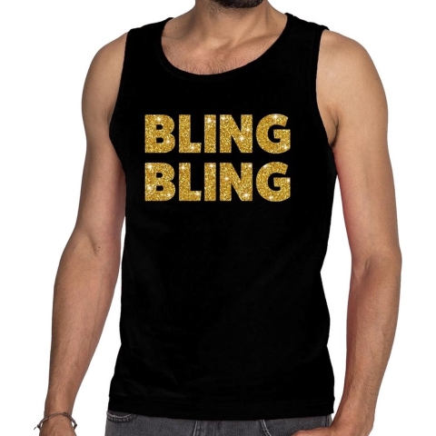 Gouden bling bling glitter tanktop / mouwloos shirt zwart heren 2XL -