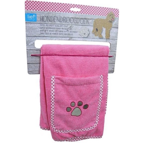 Lief Girls – Hondendroogdoek – Handdoek voor honden – Roze – Maat L - 70 x 95 cm