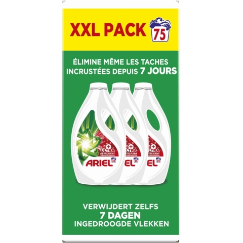 Ariel Vloeibaar Wasmiddel + Ultra Vlekverwijderaar 75 Wasbeurten 3375 ml