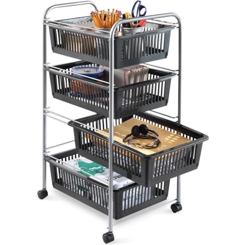 Metaltex Superjumbo Opbergkar 4 Manden 46x35x78 cm Zilver/Zwart