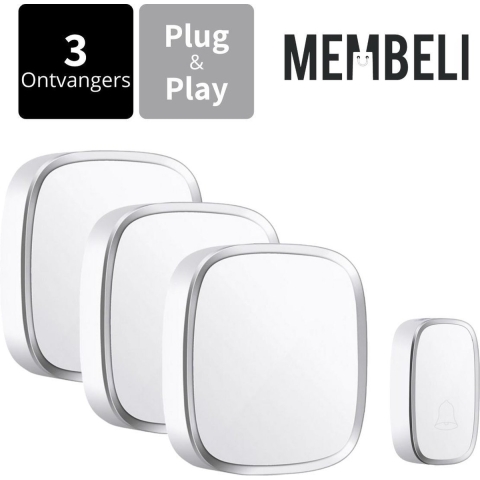 Membeli Draadloze Deurbel met 3 Ontvangers IP44 Waterdicht - Plug&Play - Regelbaar Volume - 36 Verschillende Geluiden - Waterdicht
