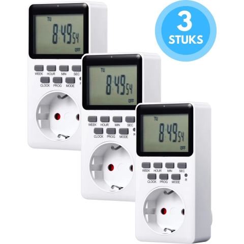 Membeli Tijdschakelaar voor Binnen - Schakelklok Stopcontact - Type F - Digitaal - 3 stuks - Timer Schakelaar - LCD Display - Tijdschakelklok