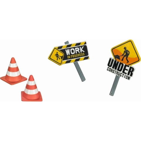 Nobby bouwplaats borden en pionnen - aquariumdecoratie - 4 stuks - 6-16 cm