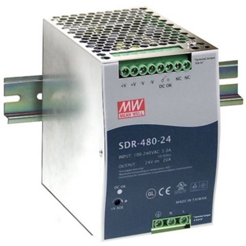 MW Mean Well SDR-480-24 DIN-rail netvoeding 24 V/DC 20 A 480 W Aantal uitgangen: 1 x Inhoud: 1 stuk(s)
