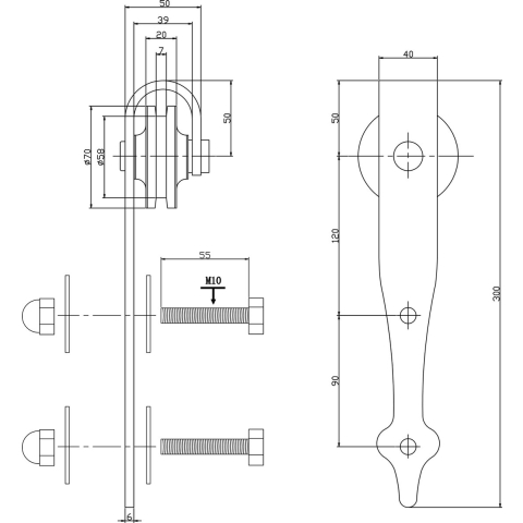 Intersteel | Set van 2 hangrollen Classic | 290mm | Mat Zwart