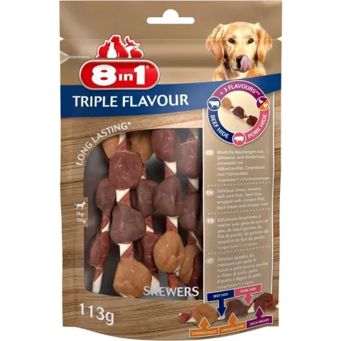 8in1 Delights Skewers Triple Flavour - Hondensnacks - Kip Varken Rund 6 stuks