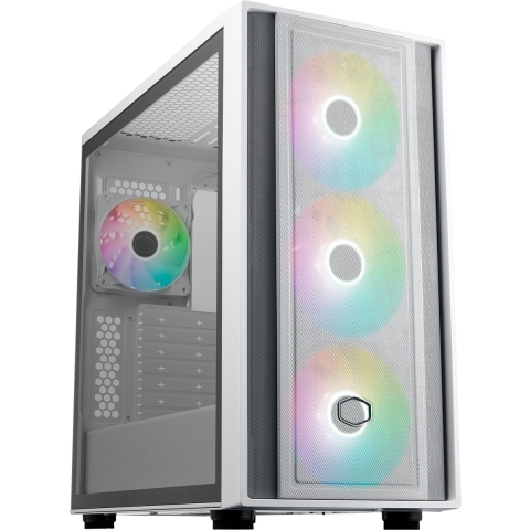 Cooler Master MasterBox 600 White Desktop PC-behuizing Wit 4 voorgeïnstalleerde LED-ventilators, Zijvenster, Stoffilter