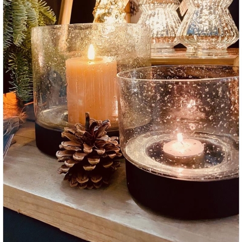 Kaarshouder bubbelglas H16D17 Zwart