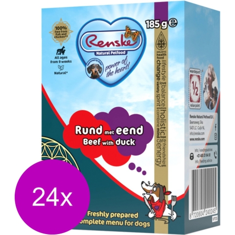 24x Renske Vers Tetra Hondenvoer Nat Rund met Eend 185 gr