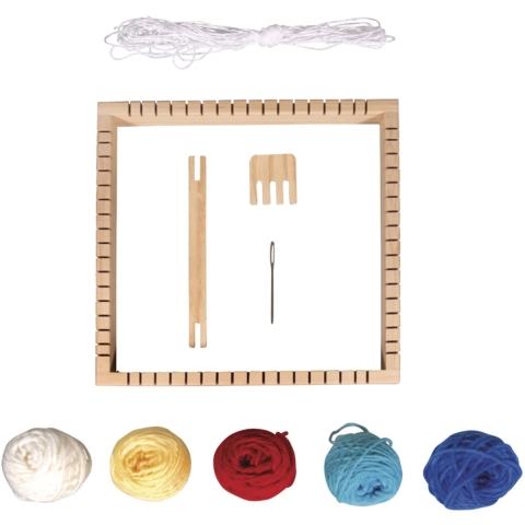 Speelgoed/knutsel/hobby Weefraam - 9-delig - 23 cm - vierkant - met garen -