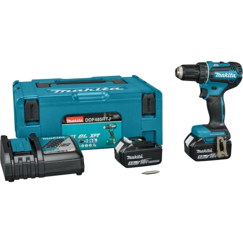 Makita DDF485RTJ 18v Boor- en schroefmachine brushless 5,0 Ah accu (2 st), snellader, Mbox
