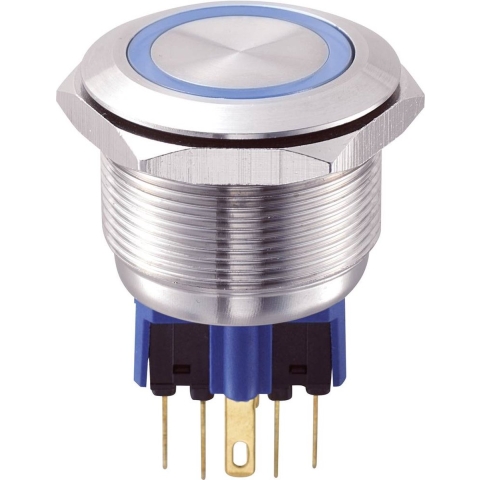 TRU COMPONENTS 701790 GQ25-11E/B/12V Vandalismebestendige druktoets 250 V/AC 5 A 1x aan/(aan) Moment Blauw IP65 1 stuk(s)