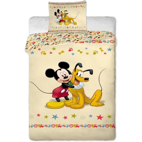Dekbedovertrek Mickey Mouse en Pluto 140x200cm