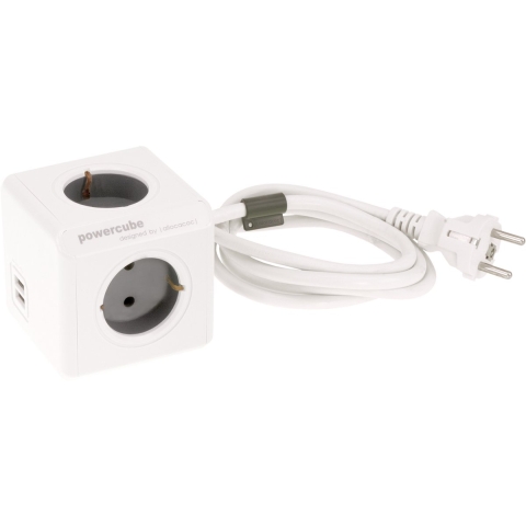 Stekkerdoos Powercube 4-voudig + 2x USB Stekkerdoos