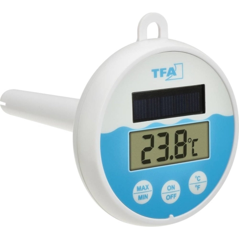 TFA Dostmann Digitales Solar-Poolthermometer 30.1068.02 Zwembadthermometer Wit, Turquoise
