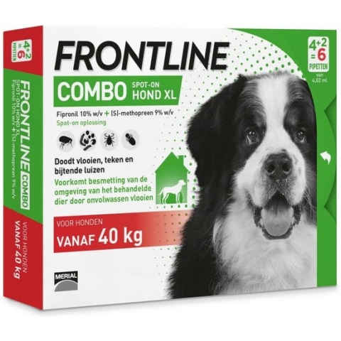 Frontline Combo - XL: van 40 tot 60 kg - Anti vlooienmiddel en tekenmiddel - Hond - 6 pipetten