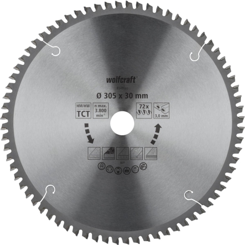 Wolfcraft Kap- en verstekzaagblad | HM | 72 Zähne | Ø305mm | 1 stuk - 6549000