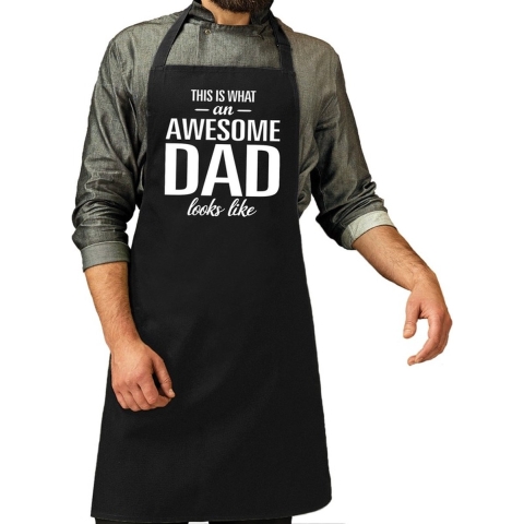 Awesome dad cadeau bbq/keuken schort zwart heren -
