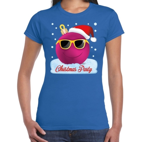 Fout t-shirt Christmas party blauw voor dames XS -