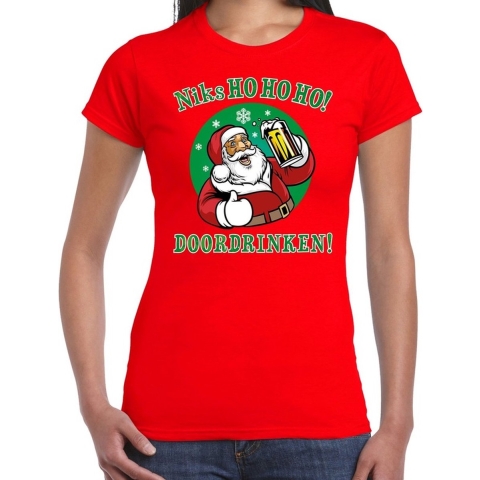 Fout kerst shirt bier drinkende Santa rood voor dames S -