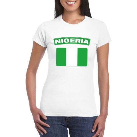 T-shirt met Nigeriaanse vlag wit dames XS -