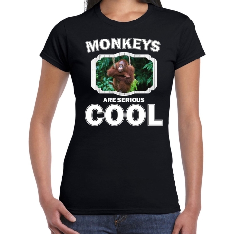 Dieren orangoetan t-shirt zwart dames - monkeys are cool shirt XS -