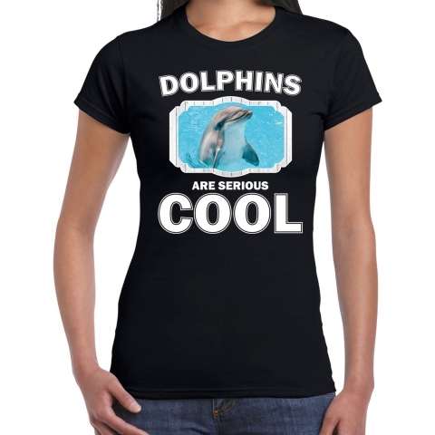 Dieren dolfijn t-shirt zwart dames - dolphins are cool shirt M -