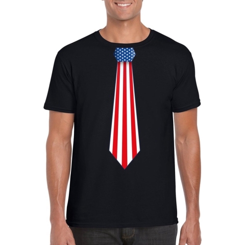 Zwart t-shirt met Amerika USA vlag stropdas heren XL -