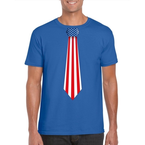 Blauw t-shirt met Amerika vlag stropdas heren S -